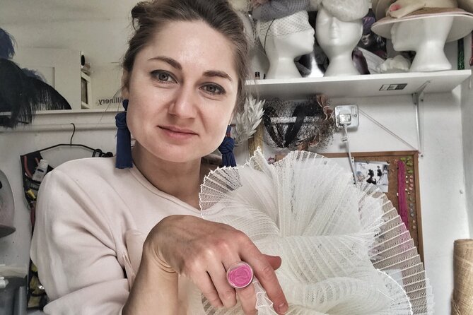 Make a Fascinator Hat with a Designer in London - Shaping sinamay straw, wire, and veiling